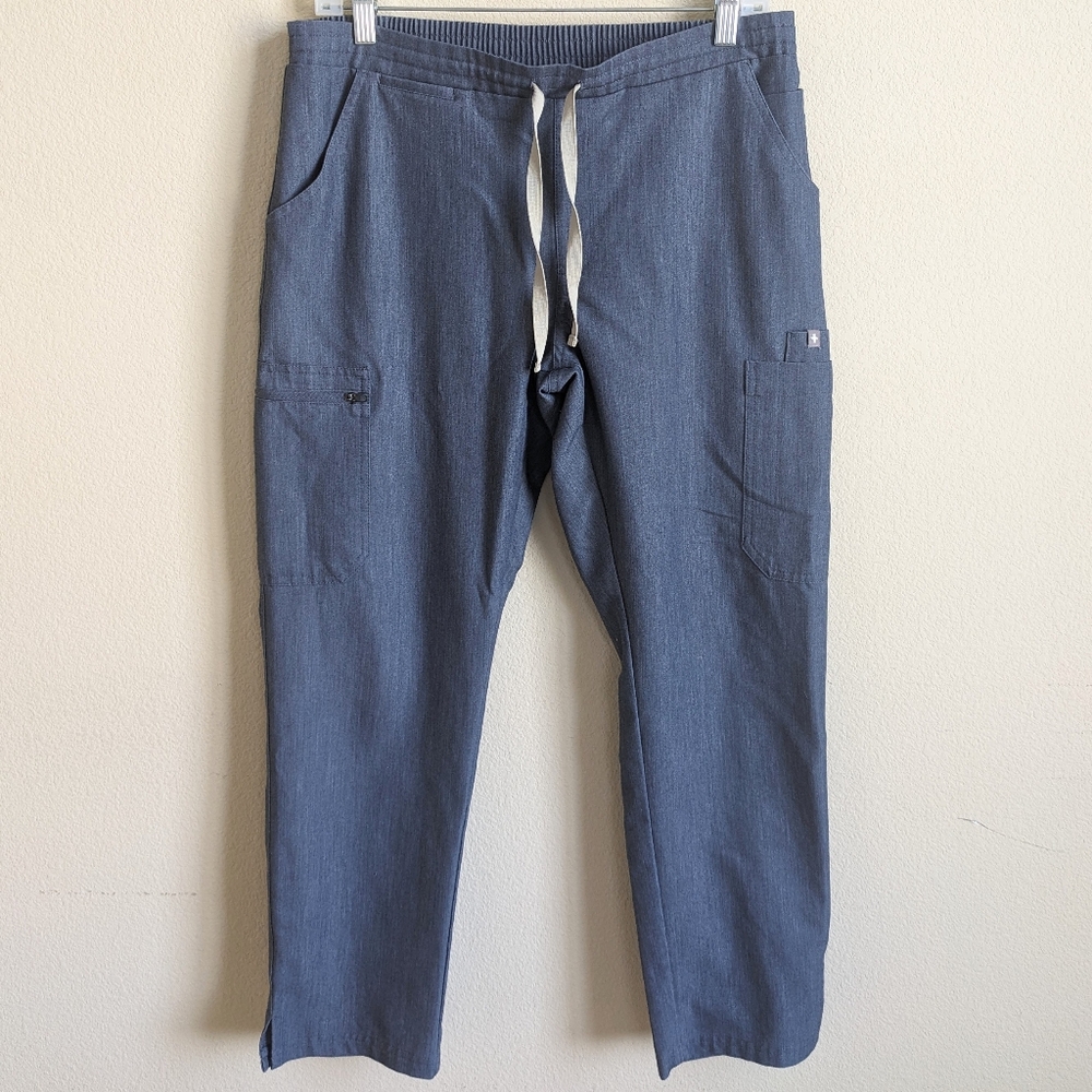 FIGS Scrub Set Heather Denim Catarina Top Yola Skinny Pants M Petite Stretch - Picture 8 of 15